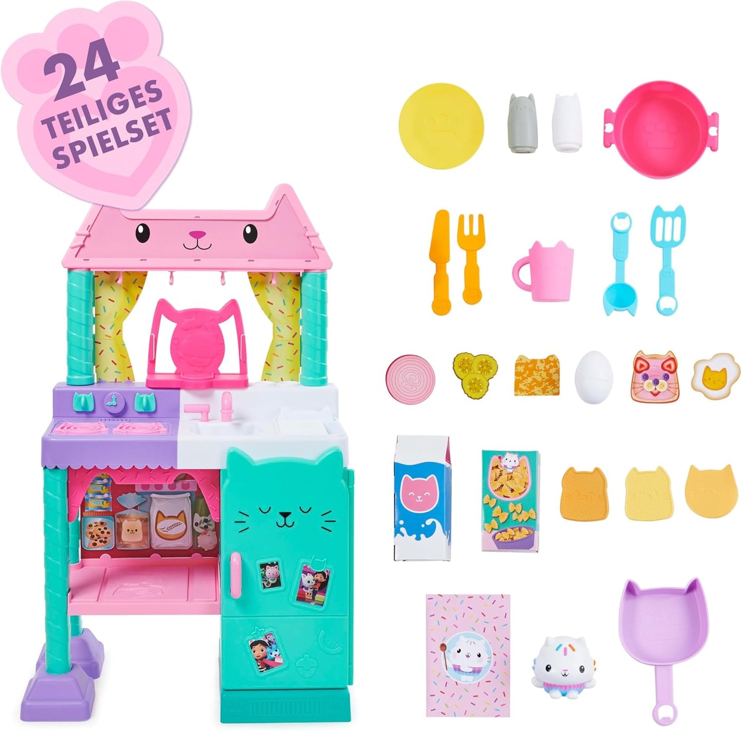 Gabby’s Dollhouse, Cozinha de Brinquedo Cakey para Crianças com Acessórios de Cozinha, Comidinhas de Brinquedo, Sons, Música e Brinquedos para Meninas e Meninos a partir de 3 Anos