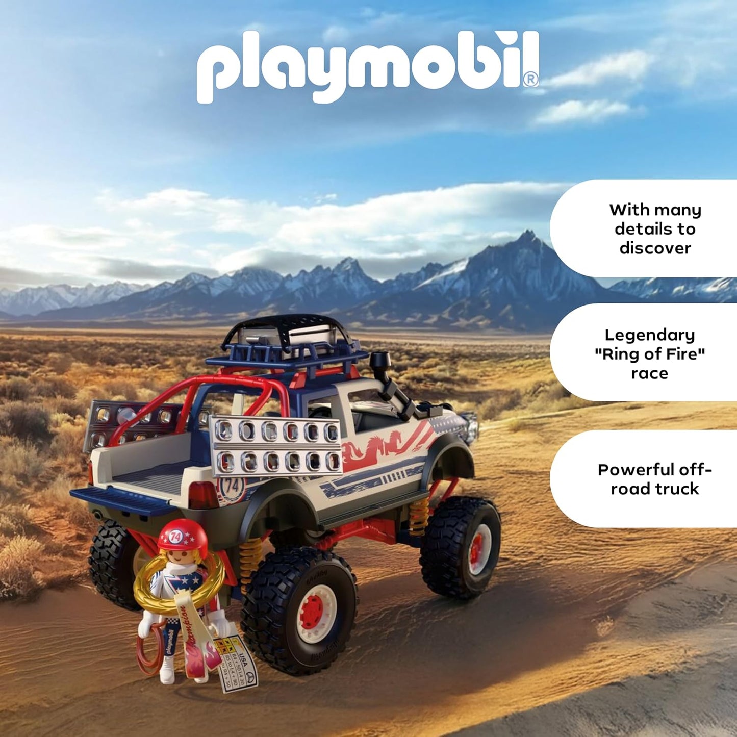 Playmobil | Carros | Caminhonete Off-road | Veículo off-road com guincho e pranchas de tração | carrinho de brinquedo para crianças a partir de 4 anos | 72061