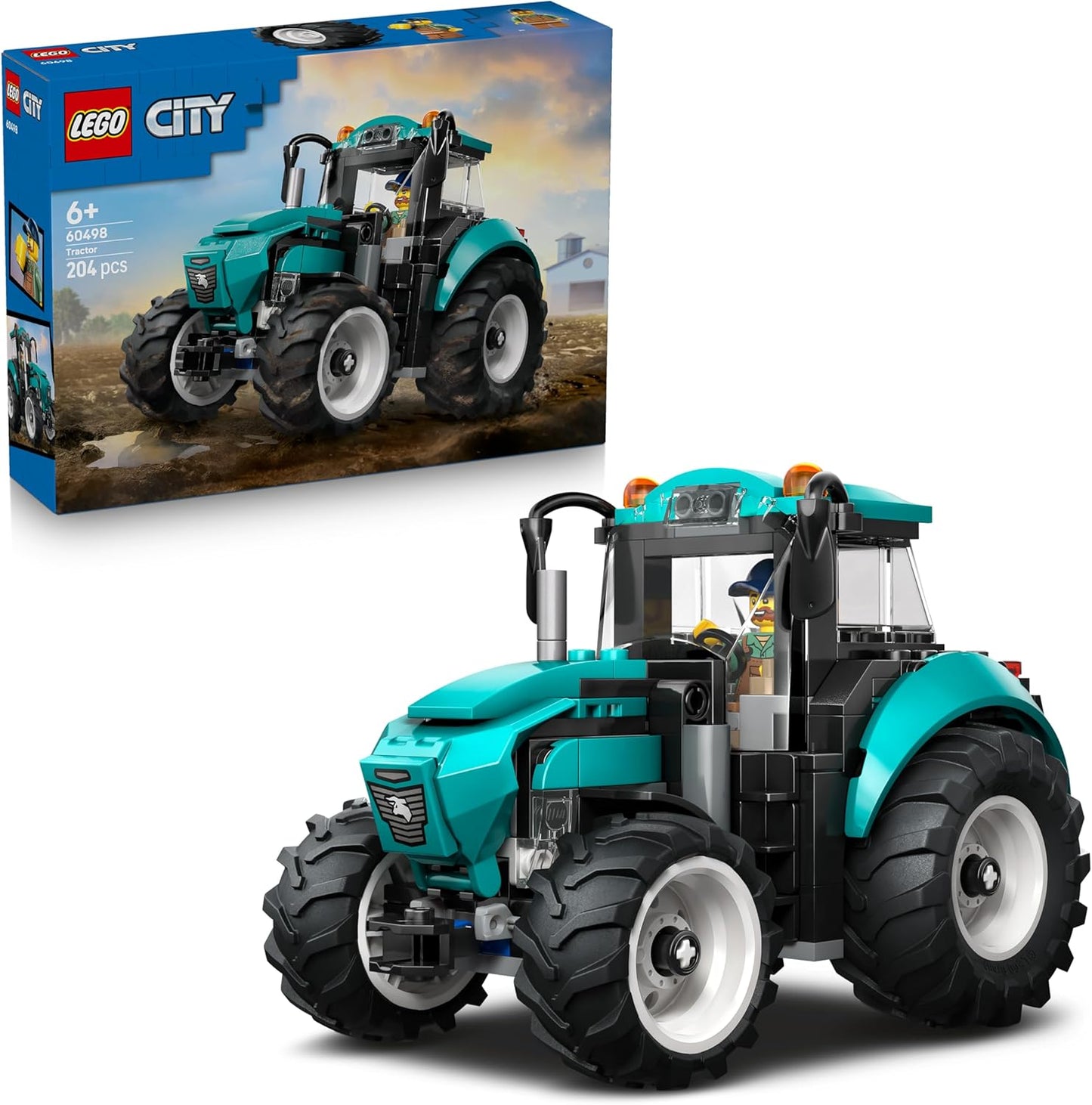 LEGO City Trator de Brinquedo - Kit de Construção de Modelo de Veículo Agrícola com Minifigura de Fazendeiro - Ideia de Presente de Aniversário para Meninos a partir de 6 Anos e Fãs de Engenharia - 60498
