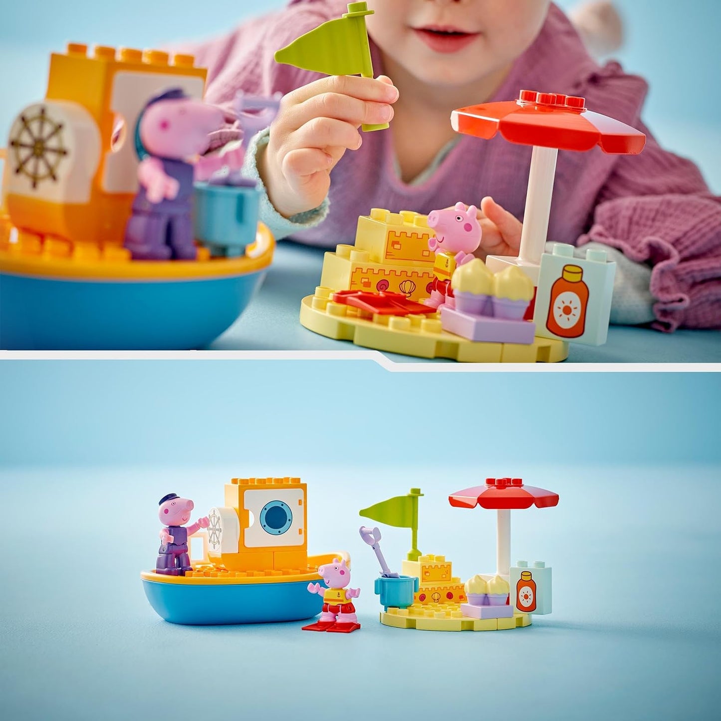 LEGO Brinquedo de viagem de barco DUPLO Peppa Pig, brinquedos para crianças de desenvolvimento inicial e atividades com 2 figuras, conjunto de peças de verão, ideia de presente para meninas e meninos de 2 anos ou mais 10432