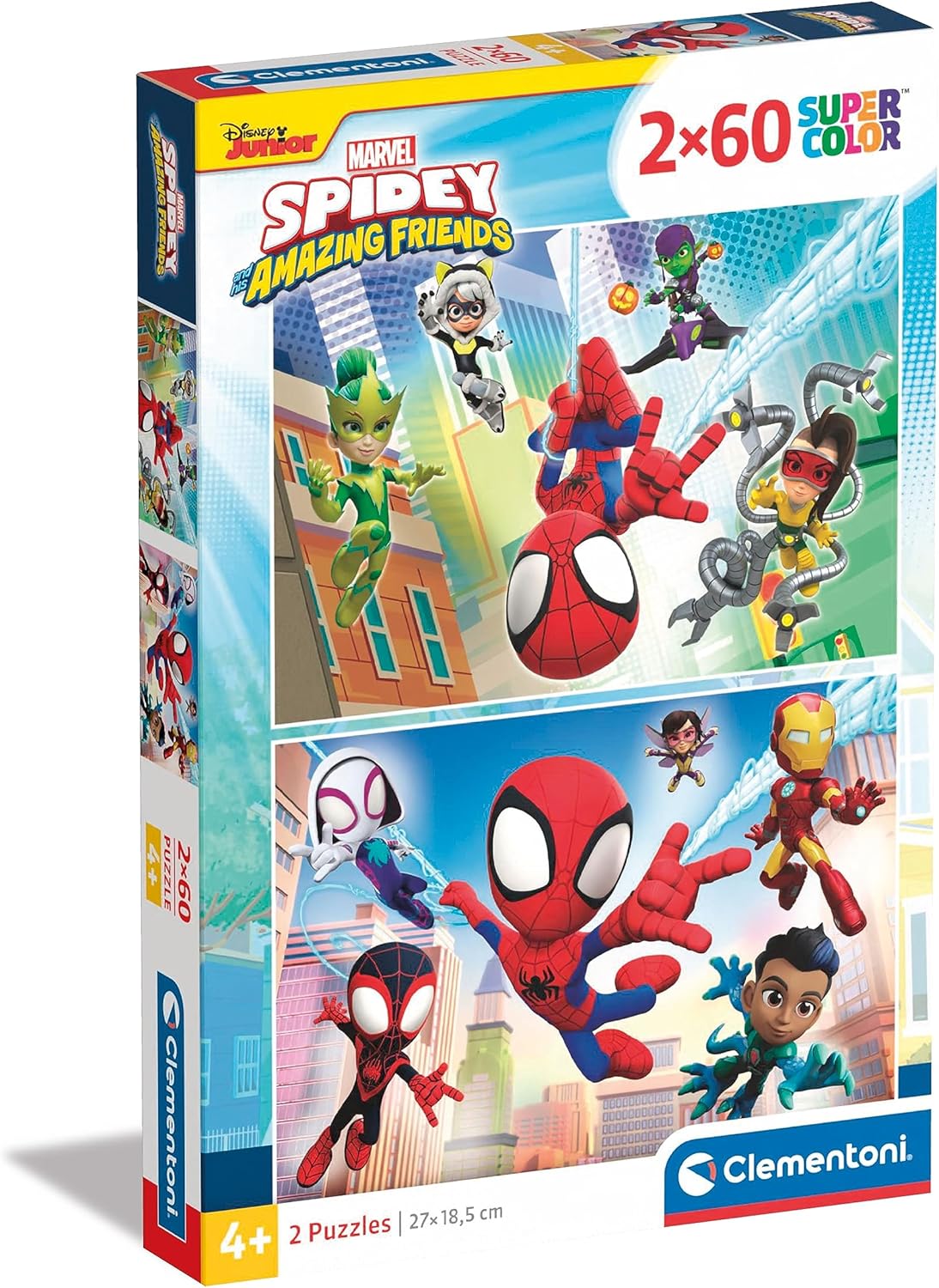 Clementoni - 21625 - Quebra-cabeça Supercolorido - Marvel Homem-Aranha e Seus Incríveis Amigos - 2x60 Peças (2 quebra-cabeças incluídos), Quebra-cabeça para Crianças a partir de 4 Anos, Quebra-cabeça de Desenho Animado