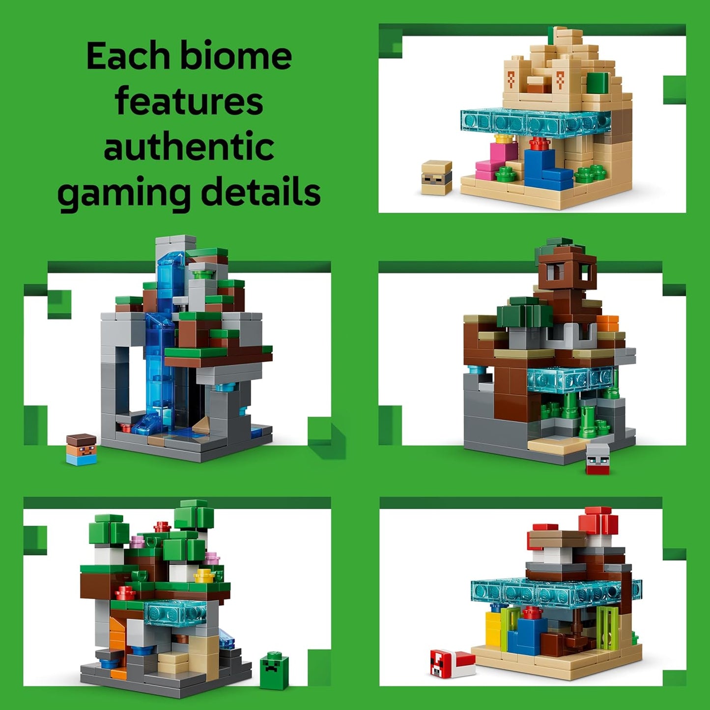 LEGO Minecraft Mini Biomas - Kit de Decoração de Quarto em Miniatura DIY - Quebra-cabeça 3D com 5 Microfiguras - Presente Gamer para Meninos, Meninas e Adolescentes a partir de 12 Anos - 21589