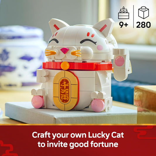 LEGO Gato da Sorte - Conjunto de Construção para Crianças e Adultos - Kit de Modelo para Exibição, incluindo uma Figura de Animal com Pata Acenando, além de Moeda de Ouro e Decorações de Desejo - Ideia de Presente para o Festival da Primavera - 40813