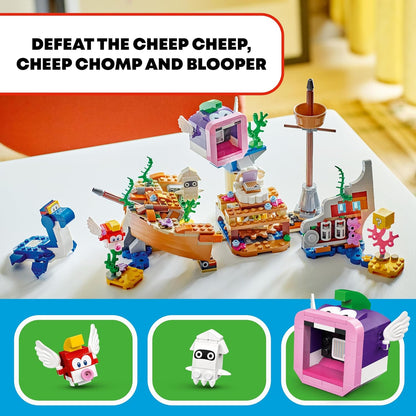 LEGO Conjunto de expansão de aventura Sunken Shipwreck de Super Mario Dorrie, brinquedo colecionável para meninos, meninas e crianças de 7 anos ou mais com figuras de personagens de jogos Cheep Cheep e Blooper, presente para jogadores 71432