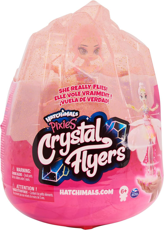 HATCHIMALS  Pixies, folhetos de cristal rosa mágico voador pixie com luzes asas brilhantes e estojo de ovo de cristal drone de brinquedo para crianças de 6 anos ou mais