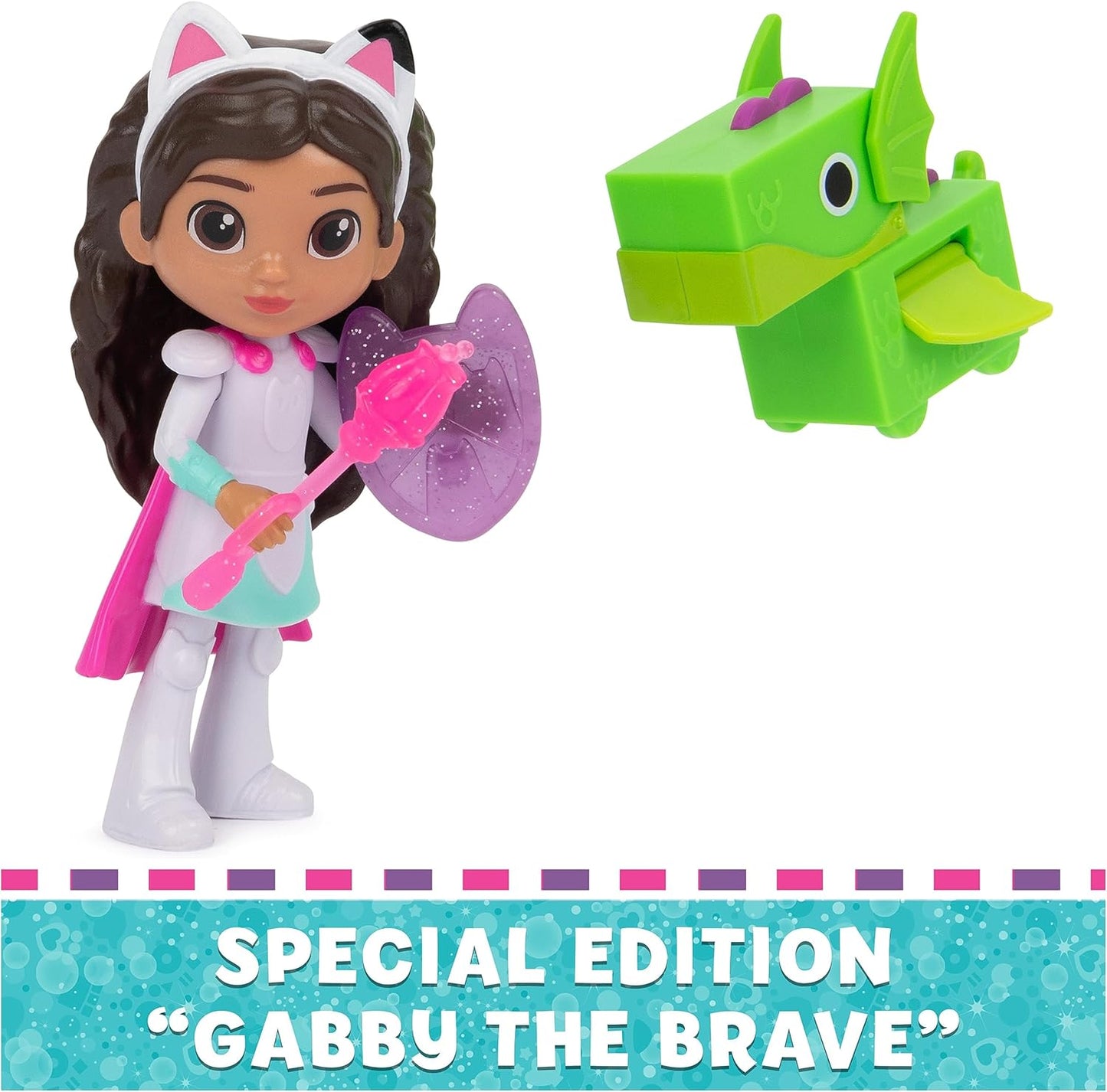 DreamWorks Gabby’s Dollhouse, Conjunto de Figura de Brinquedo Cavaleiro Gabby com Brinquedo Surpresa e Mini Dragão Amigo, Brinquedos Infantis para Meninas e Meninos a partir de 3 Anos