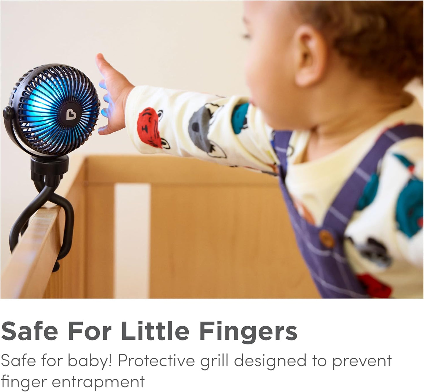 Munchkin Ventilador para carrinho de bebê | Mini ventilador portátil para carrinho de bebê com luzes de LED | Itens essenciais para bebê | Ventilador para carrinho de bebê 360 com 4 velocidades | Preto