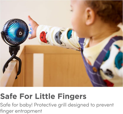 Munchkin Ventilador para carrinho de bebê | Mini ventilador portátil para carrinho de bebê com luzes de LED | Itens essenciais para bebê | Ventilador para carrinho de bebê 360 com 4 velocidades | Preto