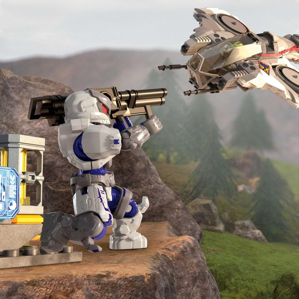 Mega Brinquedo de Montar Halo com Boneco de Ação – UNSC Arctic Burn Wasp, com 342 Peças e 2 Bonecos Articulados, para Colecionadores