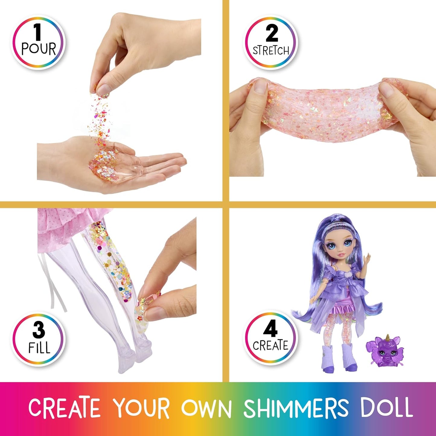 Boneca Fashion Rainbow High Rainbow Shimmers com Slime - Violeta, Roxa - 28cm, Acompanha Kit de Slime e Esquilo de Estimação, Indicada para Crianças a partir de 4 Anos