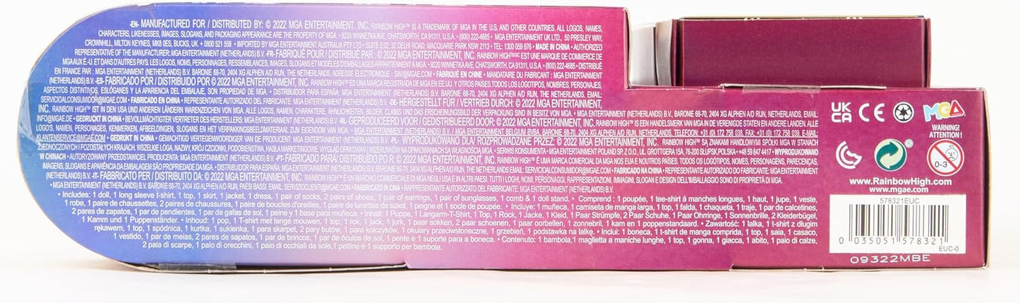 Rainbow High 578321 Coco Vanderbalt, Boneca Fashion com 2 Conjuntos de Roupas de Grife Combináveis e Acessórios, Azul Cobalto, Para Crianças de 6 a 12 Anos e Colecionadores
