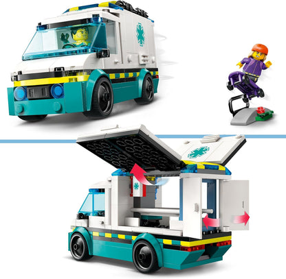 LEGO Brinquedo de ambulância de emergência City com 2 minifiguras - brinquedos educativos de aprendizagem para meninos e meninas de mais de 5 anos - ideias de presentes para aniversários e feriados