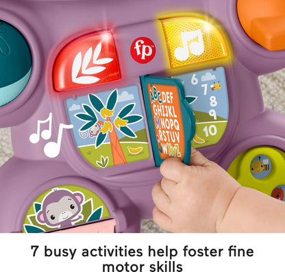 Fisher-Price Brinquedo de empurrar Baby Learn With Me, Macaco Roxo, Atividade Musical Educativa com Luzes para Bebês a partir de 6 Meses, JLD58