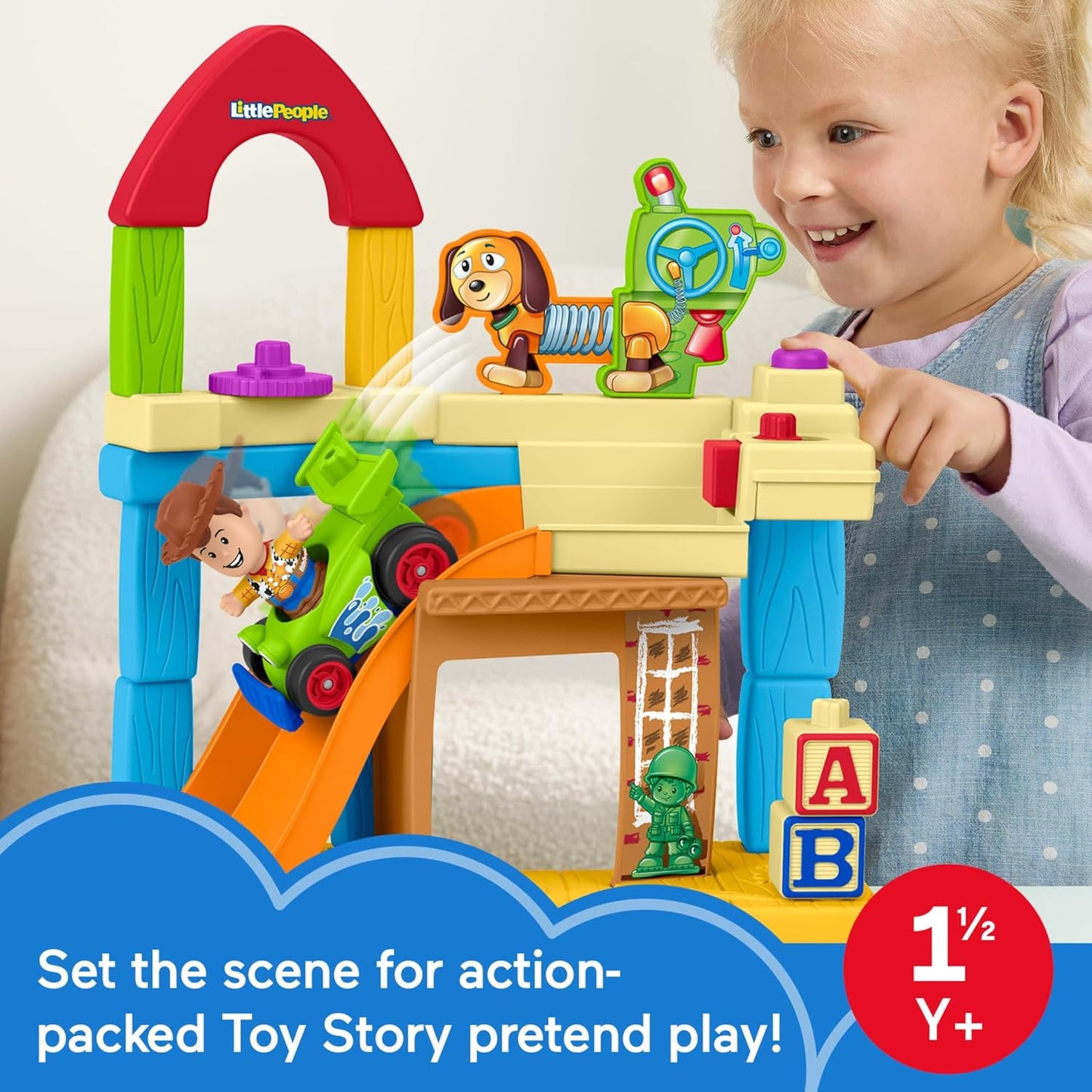 Fisher-Price Brinquedo Infantil Little People Disney & Pixar Toy Story Quarto do Andy com Figura do Woody e Veículo de Controle Remoto para Crianças a partir de 18 Meses, JKB05
