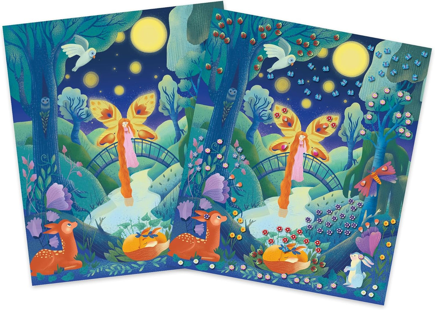 Janod - Conjunto de colagem de mini-bengala Secret Garden - The Calm Workshops - 5 pranchas - Kit de artesanato infantil - Habilidades motoras finas e aprendizagem de concentração - a partir de 7 anos