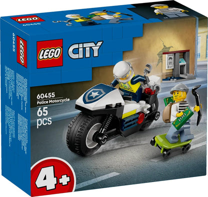LEGO Conjunto de perseguição de motocicleta da polícia City com uma motocicleta de brinquedo, 2 minifiguras, minicaixa eletrônico e um skate - Presente de aniversário para meninos e meninas a partir de 4 anos - 60455