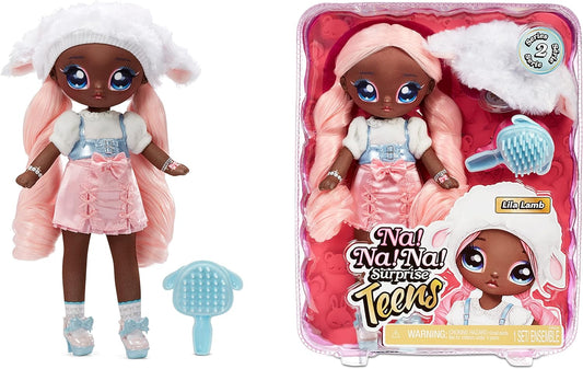 Na! Na! Na! Surprise 575504EUC Boneca Moda Adolescente - Colecionável - Boneca de Tecido Macio de 27,94 cm, Inspirada em Ovelha com Cabelo Rosa - Cordeiro Lila, 28 CM