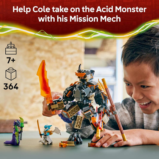 LEGO NINJAGO Missão do Cole: Robô e Dragão Zane - Brinquedo Ninja com Figura de Ação, 3 Minifiguras e Espadas - Presente de Aniversário para Meninos e Fãs a partir de 7 Anos - 71854