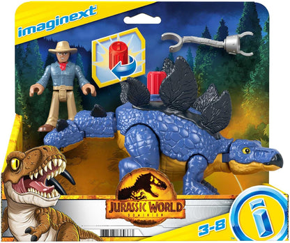 Fisher-Price Imaginext Jurassic World Dominion: Dinossauro Estegossauro e Dr. Alan Grant, Conjunto de 3 Figuras Articuladas para Crianças em Idade Pré-escolar a partir de 3 Anos