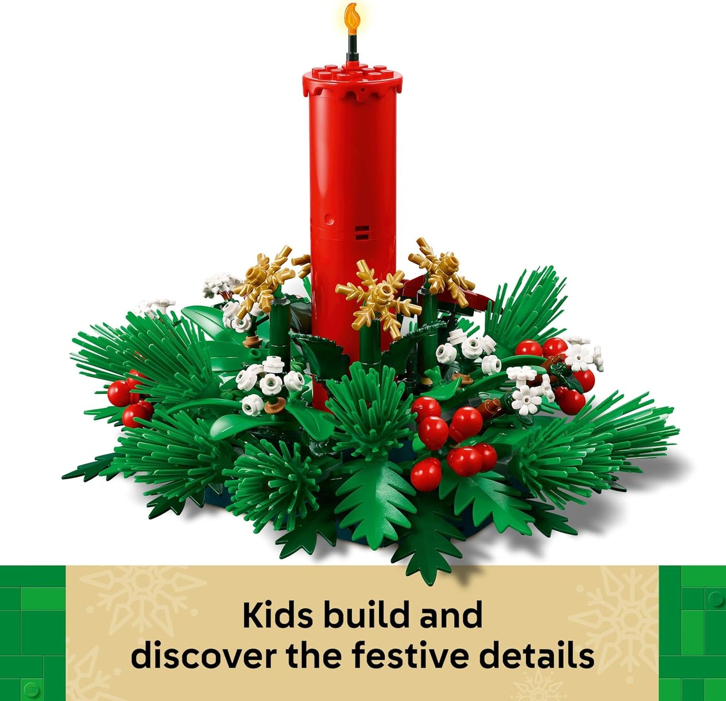 LEGO Decoração de mesa de Natal - Brinquedo decorativo com vela, frutos vermelhos, estrelas douradas e folhagem - Atividade divertida para toda a família - Presente para meninas, meninos e adolescentes a partir de 12 anos - 40743