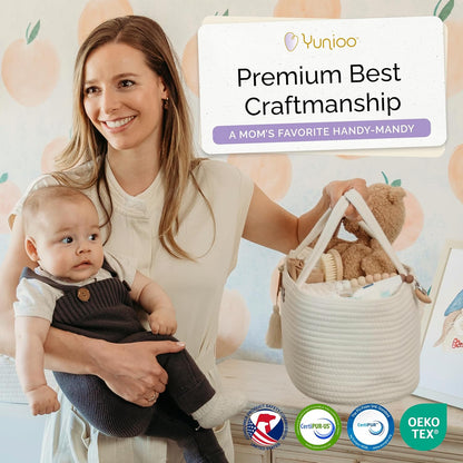 Yunioo Organizador de fraldas para itens essenciais de bebê para recém-nascidos, bolsa para troca de fraldas, cesta para presentes de chá de bebê, organizador de fraldas para trocador e trocador, cesta para guardar brinquedos