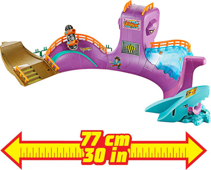 Conjunto Hot Wheels Skate Octopark, com skate de dedo exclusivo e par de tênis de skate removíveis, compartimento para guardar skates e tênis, HMK01
