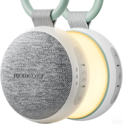 Momcozy Máquina de som portátil com luz noturna, máquina de som de ruído branco para bebês, 20 sons suaves, terapia sonora, potência duradoura, temporizador, clipes para carrinho, presentes para chá de bebê