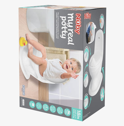 Nuby My Real Urinal Potty Training Toilet para meninos com botão de descarga realista e som para bebês e crianças, branco