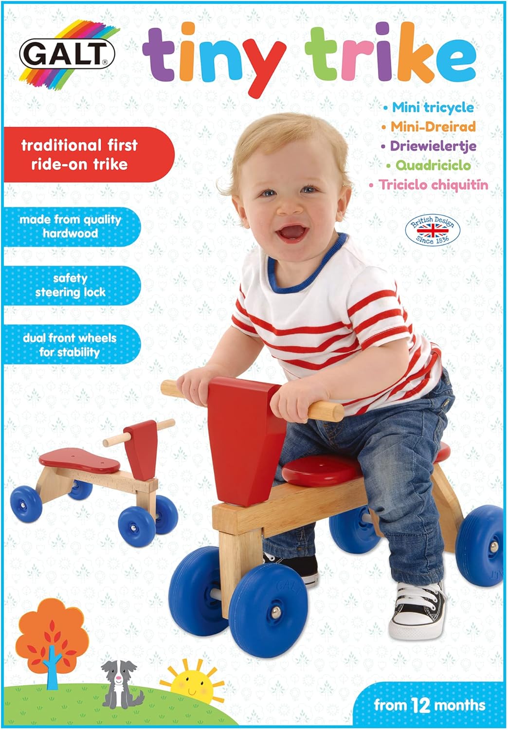 Galt Toys, Triciclo Pequeno, Triciclo de Madeira para Bebês, Idades 1 Ano ou Mais