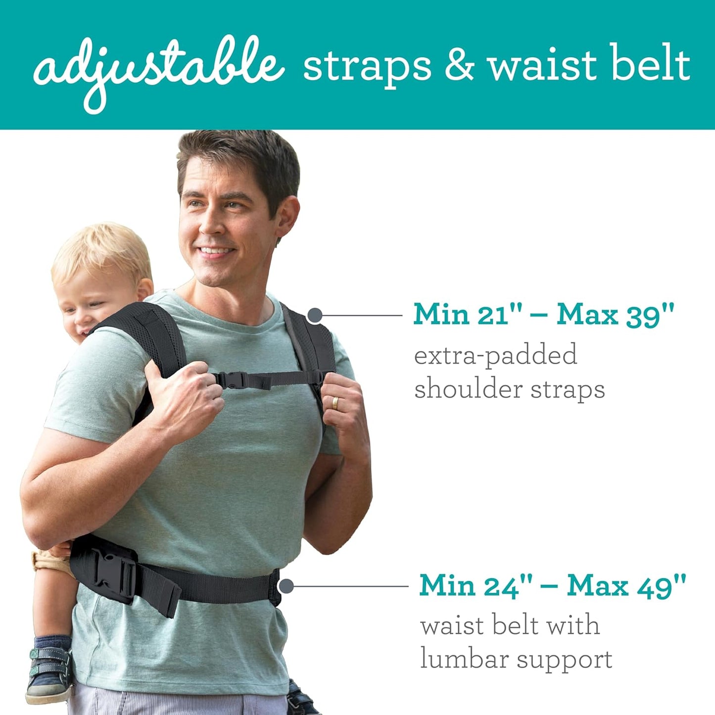 Canguru Infantino Flip 4 em 1 Leve e Arejado - Respirável, Suporte Lombar, Cinto de Cintura Ajustável, Apoio de Cabeça, Assento Ergonômico, Alças Macias para Recém-Nascidos e Crianças de 3,6 a 14,5 kg, Cinza Escuro