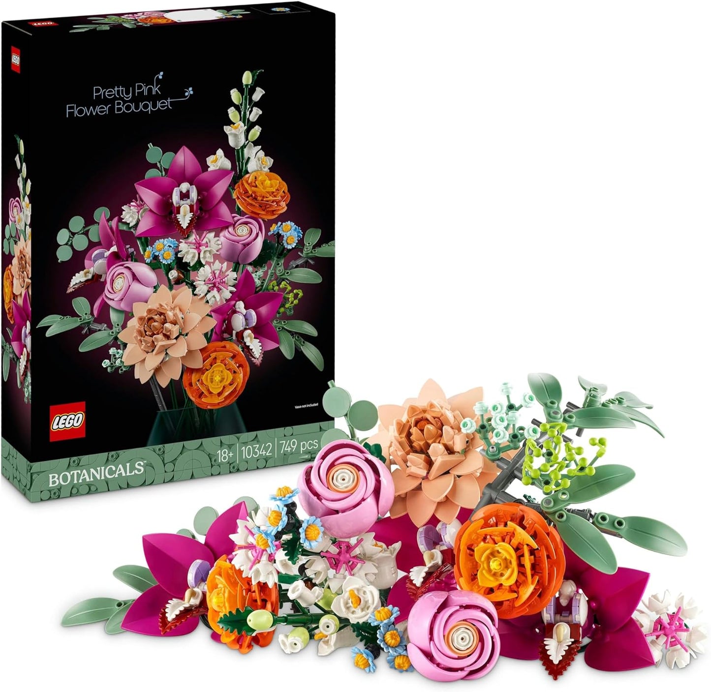 LEGO Botanicals Pretty Pink Flower Bouquet Set for Adults - Floral Home Decor Building Kit with Artificial Roses, Daisies, Cornflowers & Elderflowers - Gift