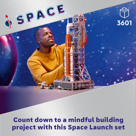 LEGO Conjunto de sistema de lançamento espacial Icons NASA Artemis, kit de modelo para adultos construir, inclui uma cápsula Orion e torre de lançamento, decoração de mesa para casa e escritório, presentes para homens, mulheres, ele ou ela