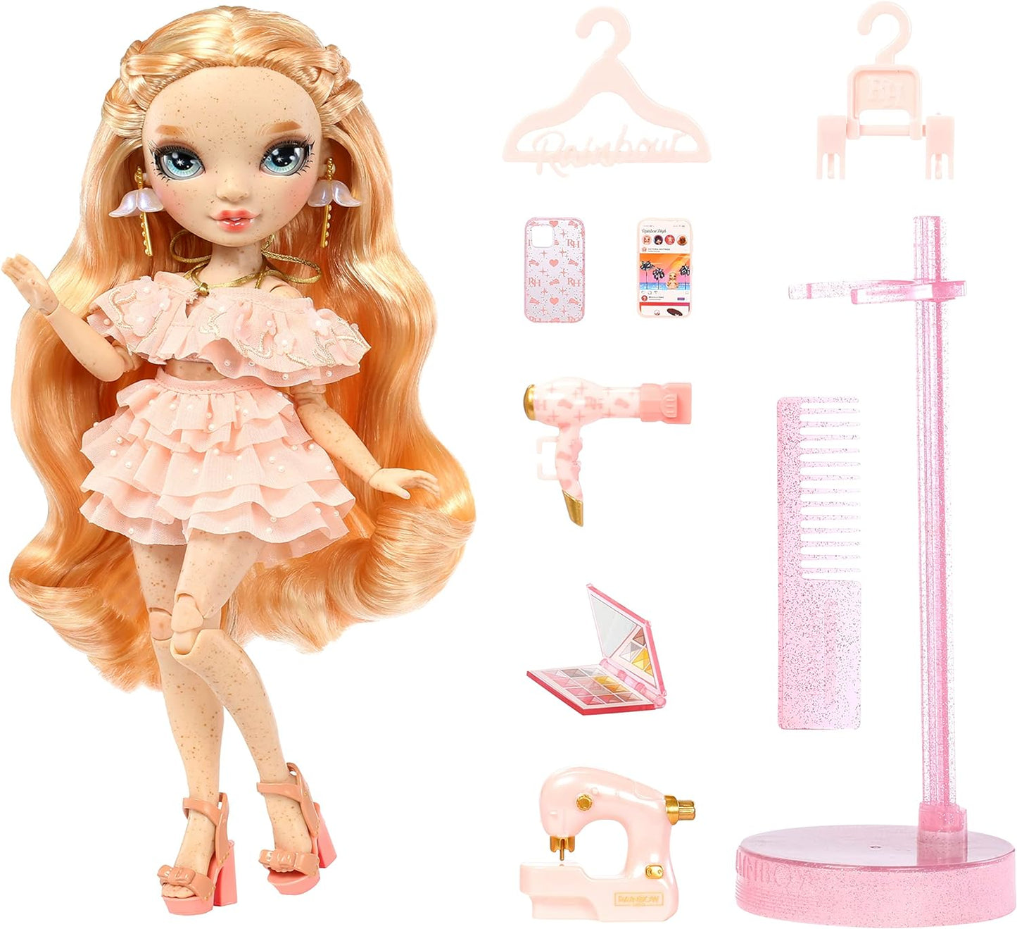 Rainbow High Boneca da moda - VICTORIA WHITMAN - Boneca rosa claro com sardas - Roupas da moda e mais de 10 acessórios coloridos para brincar - Para colecionadores e crianças de 4 a 12 anos