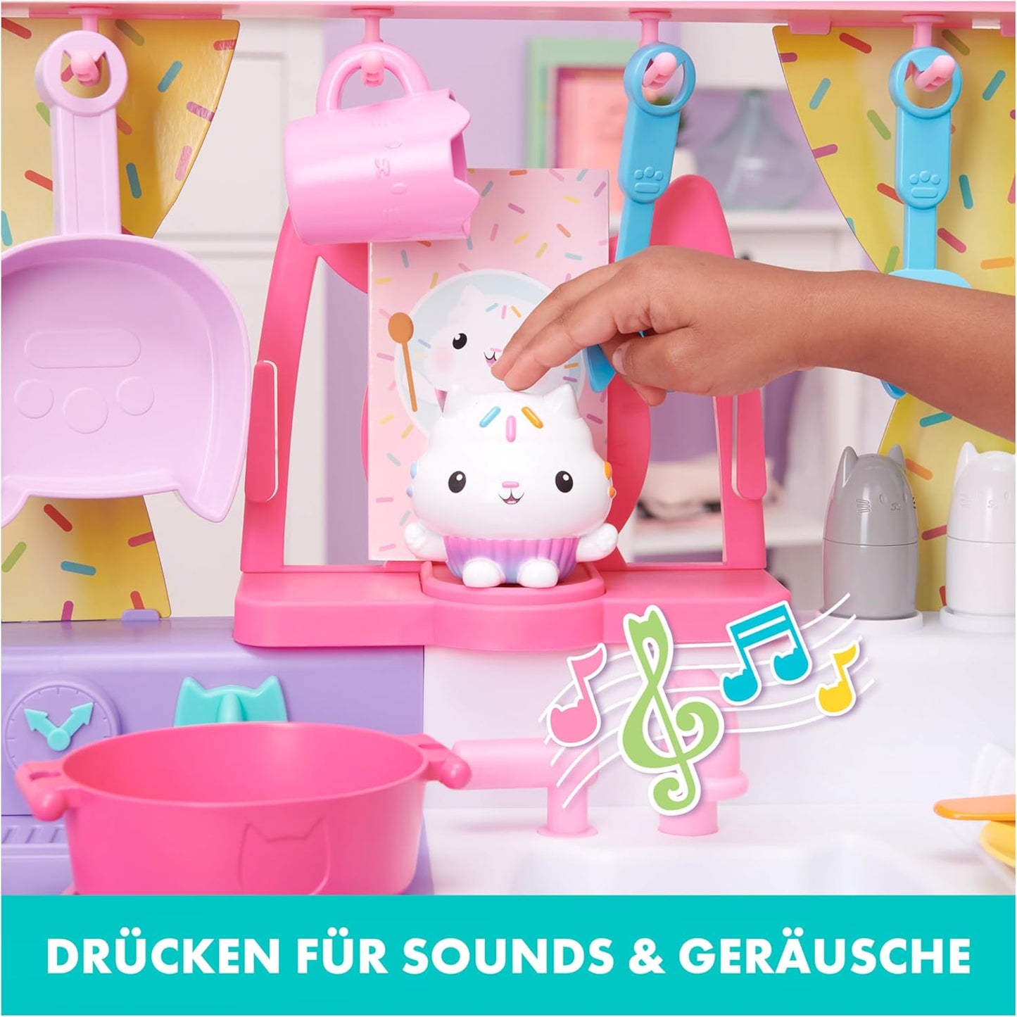 Gabby’s Dollhouse, Cozinha de Brinquedo Cakey para Crianças com Acessórios de Cozinha, Comidinhas de Brinquedo, Sons, Música e Brinquedos para Meninas e Meninos a partir de 3 Anos