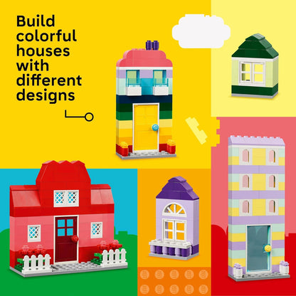 LEGO Casas criativas clássicas, conjunto de brinquedos de construção de tijolos para crianças, meninos e meninas de 4 anos ou mais, presente de brinquedo criativo com acessórios de casa para jovens construtores 11035