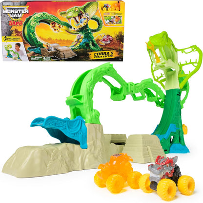Monster Jam Mini Jams, Cobra’s Crazy Escape, conjunto de brinquedo motorizado de 71,1 cm, com 2 caminhões monstro exclusivos de metal fundido: ThunderROARus e JCB Digatron. Brinquedo infantil para meninos e meninas a partir de 3 anos.