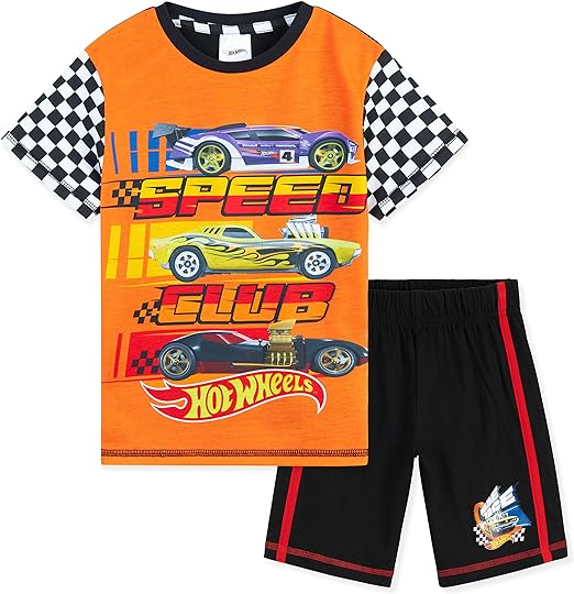 Hot Wheels 2 Piezas Pijamas para niños Ropa de Dormir de Verano Pijamas Cortos para niños Ropa de salón Transpirable 3-8 años Mercancía Oficial Regalos para niños