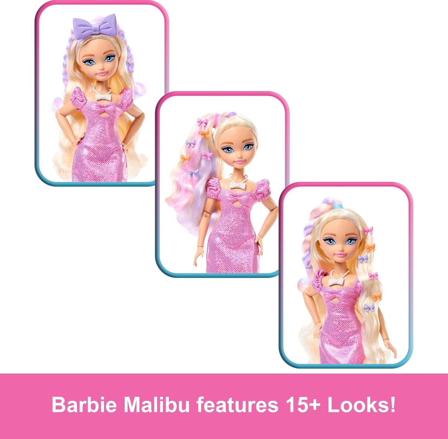 Barbie Dream GET READY Malibu - Boneca Fashion com Cabelo Estilizado, Incluindo Acessórios de Cabelo Surpresa e Mais de 15 Looks, JGG38