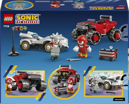 LEGO Sonic the Hedgehog Carro do Silver vs. Caminhão Monstro do Knuckles - Inclui 2 minifiguras e 2 Esmeraldas do Caos - Presente para crianças a partir de 8 anos - 77118