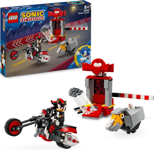 LEGO Sonic the Hedgehog Shadow the Hedgehog Escape, Moto de juguete para niños, niños y niñas de 8 años en adelante con laboratorio para construir, figuras de personajes de videojuegos Badnik Rhinobot y Clucky, regalos para jugadores 76995