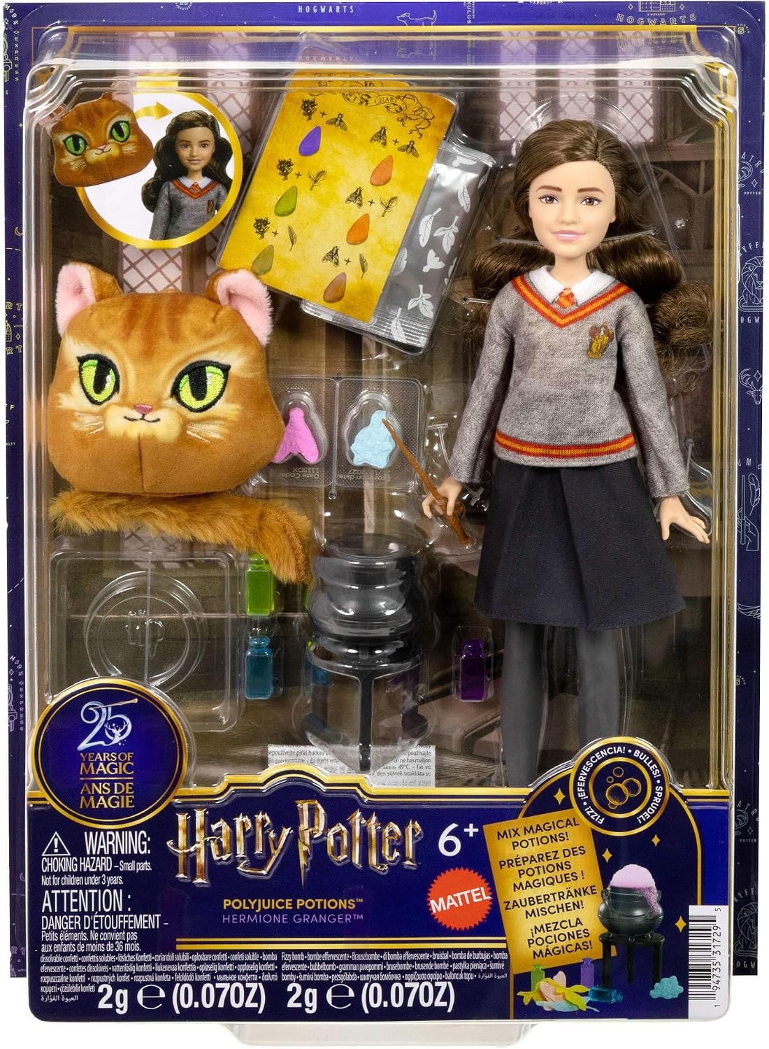 Harry Potter Boneca e conjunto de poções polissuco de Hermione, com boneca Hermione Granger em uniforme e acessórios de Hogwarts, brinquedo para crianças de 6 anos ou mais