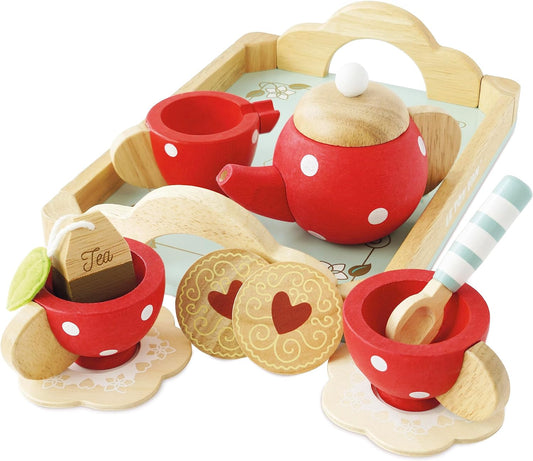 Le Toy Van - Juego de té de madera con pastel de miel para niños, juego de simulación, tetera, bandeja, tazas y platillos | Juguete de juego de rol para el té de la tarde