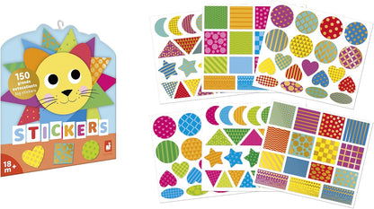 Janod - 150 Adesivos Grandes - Ideal a partir de 18 meses - Adesivos Autoadesivos - Formas Geométricas - Lazer criativo para crianças - Motricidade fina e concentração - J09194