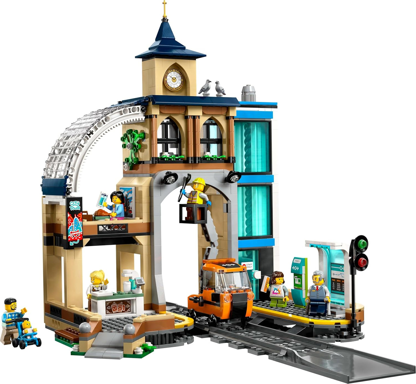 LEGO Conjunto City Estação Central de Trem com um veículo de manutenção, elevador funcional, máquina de bilhetes, 2 plataformas e uma peça de trilho, além de 6 minifiguras - Presente para meninos e meninas a partir de 7 anos - 60469