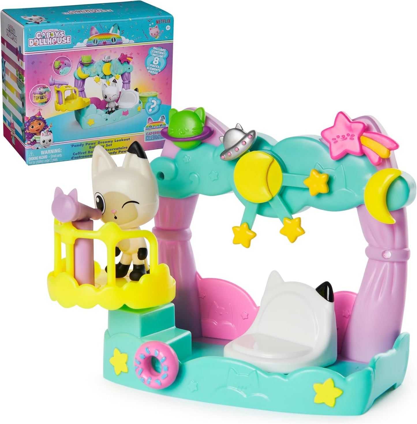 Gabby’s Dollhouse, Conjunto de Brinquedo Varanda dos Sonhos Pandy Paws, 8 Peças com Figuras de Brinquedo, Acessórios para Casa de Bonecas e Brincadeira Sensorial, Brinquedo Infantil para Meninas e Meninos a partir de 3 Anos