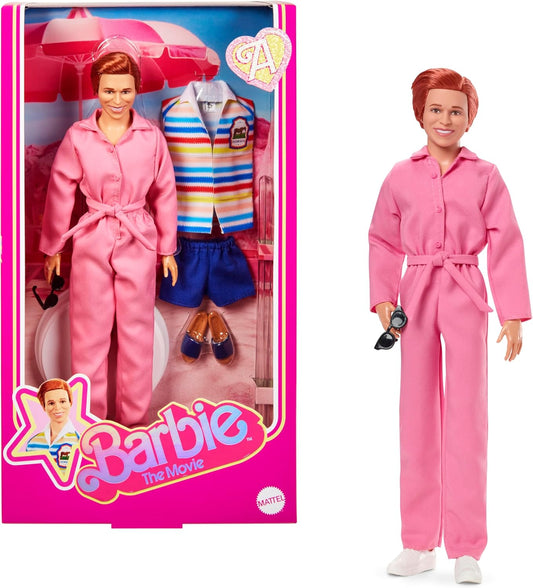 Barbie O Filme Boneca Colecionável Allan, Michael Cera como Allan com 2 Roupas Removíveis do Filme: Macacão Rosa e Conjunto de Praia Listrado Azul com Óculos de Sol, JBJ42