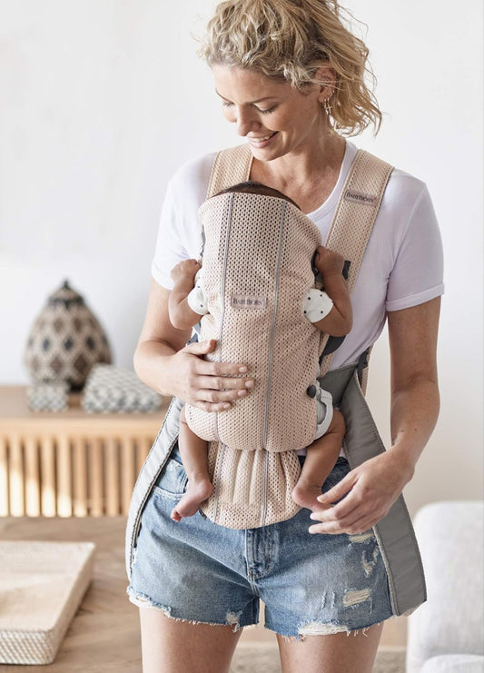 BabyBjörn Canguru Mini, em malha 3D, rosa perolado