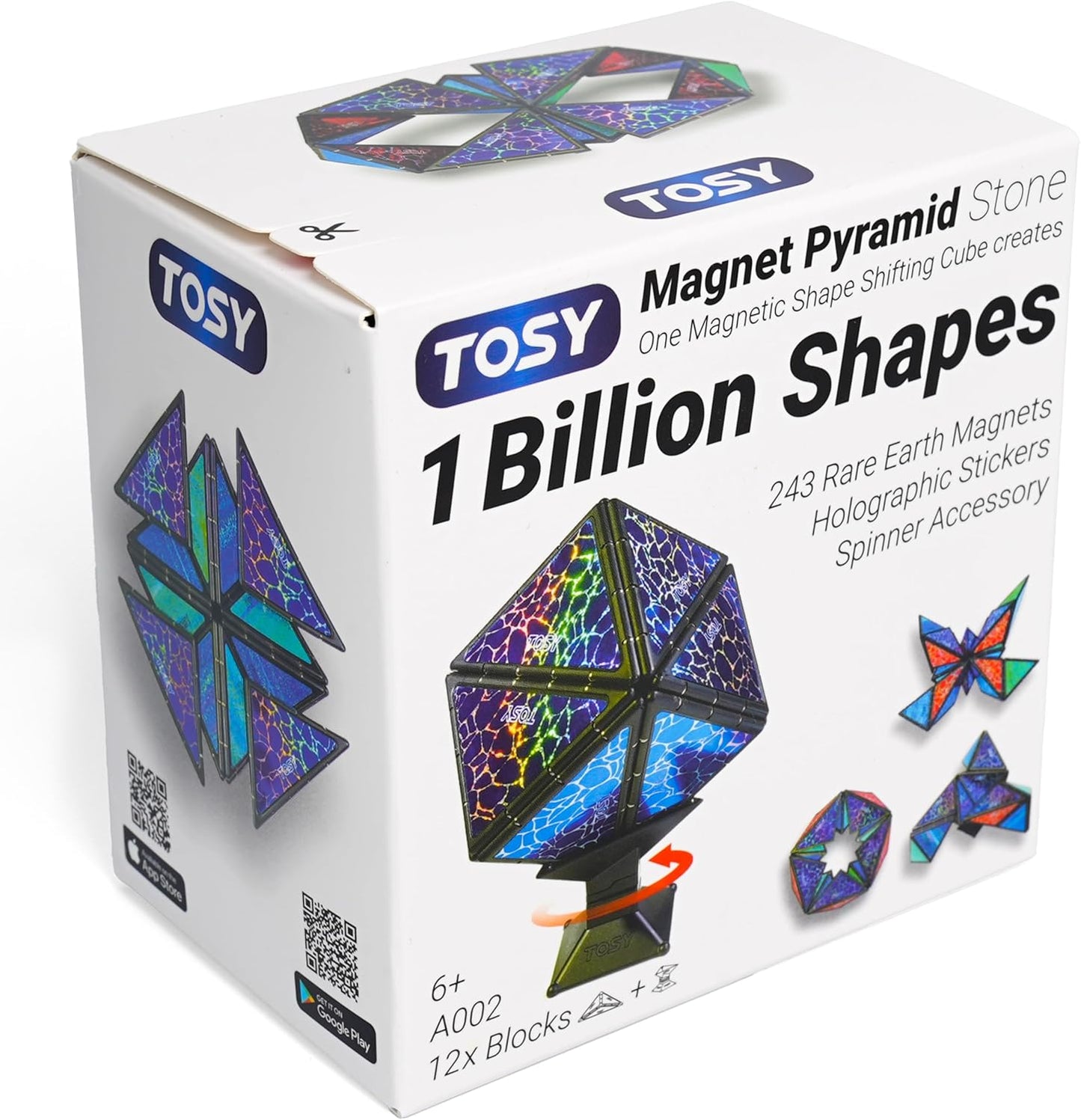 TOSY Pirâmide Magnética de Pedra - 1 Cubo que se Transforma em 1 Bilhão de Formas (Coelho, Cesta de Ovos, Flores, Coração), Presente de Páscoa/Aniversário, 12 peças, 243 Ímãs, Design Holográfico, Quebra-Cabeça/Brinquedo STEM