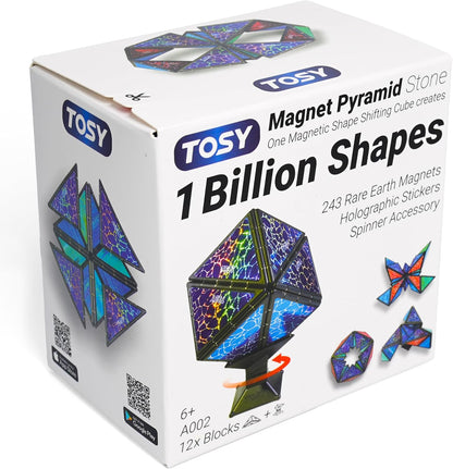 TOSY Pirâmide Magnética de Pedra - 1 Cubo que se Transforma em 1 Bilhão de Formas (Coelho, Cesta de Ovos, Flores, Coração), Presente de Páscoa/Aniversário, 12 peças, 243 Ímãs, Design Holográfico, Quebra-Cabeça/Brinquedo STEM