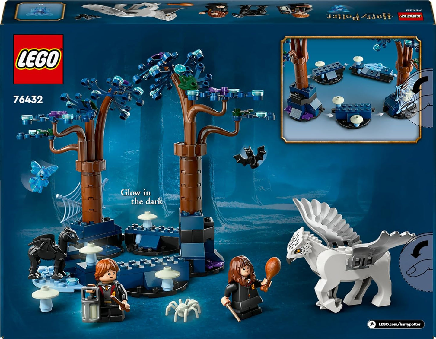 LEGO Floresta Proibida de Harry Potter: Brinquedo Animal de Criaturas Mágicas para crianças, meninas e meninos com mais de 8 anos, com elementos que brilham no escuro, inclui figuras de Bicuço e Testrálio, ideia de presente 76432